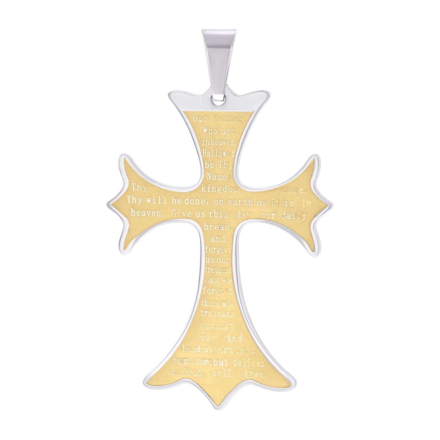 Stainless Steel Mens English Bible Lord's Prayer Halo Cross Religious Charm Pendant