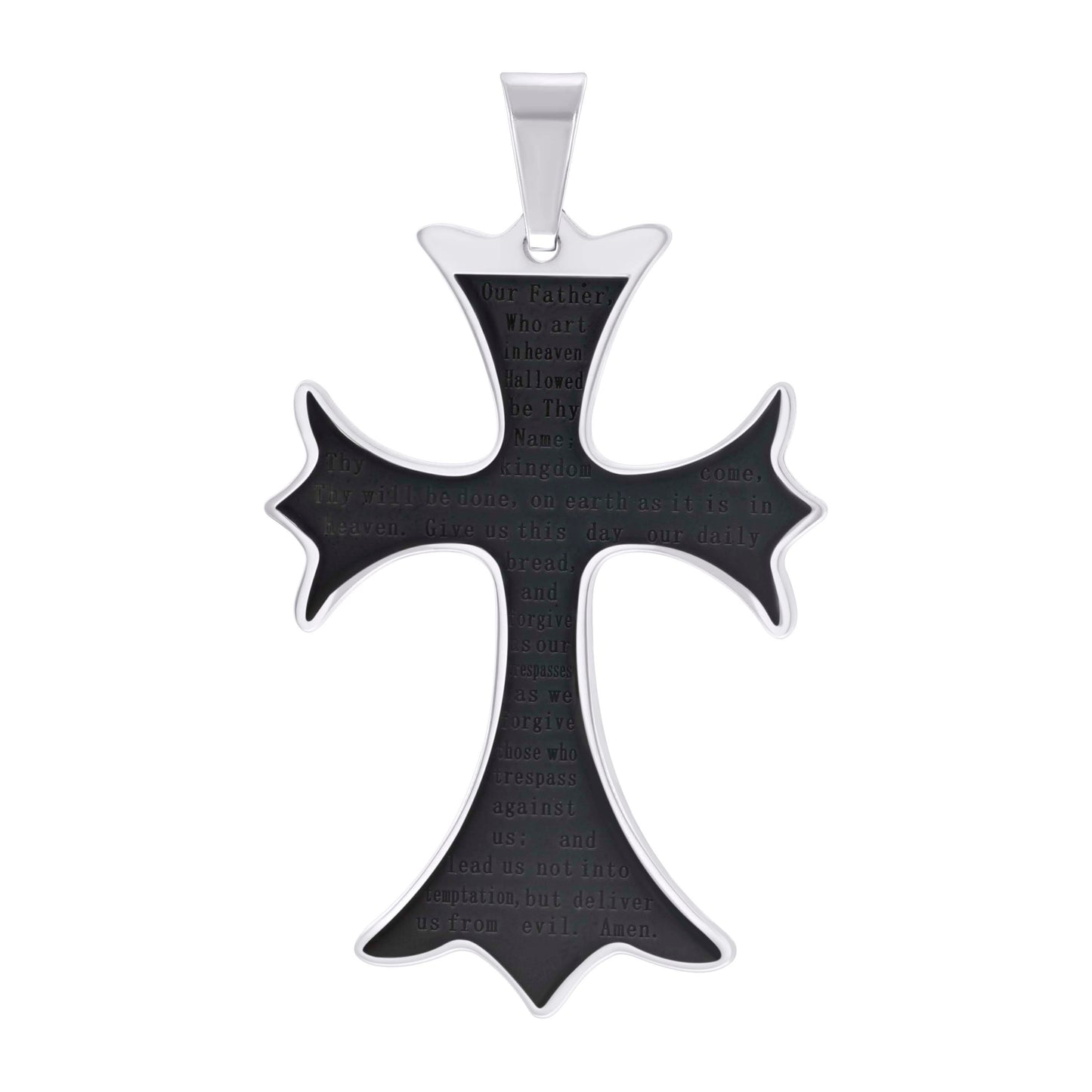 Stainless Steel Mens English Bible Lord's Prayer Halo Cross Religious Charm Pendant