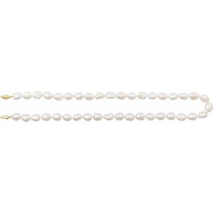 14K Yellow Gold Pearl Cultured White Freshwater Pearl Necklace, Length: 18 In