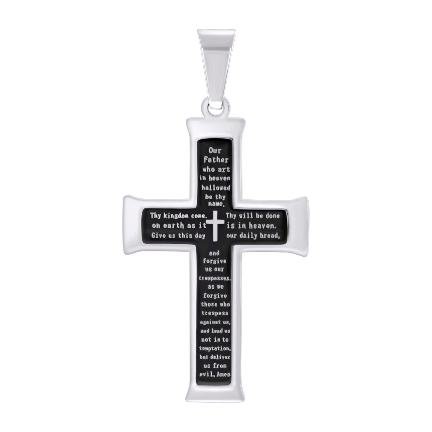 Stainless Steel Mens English Lord's Prayer Cross Religious Charm Pendant