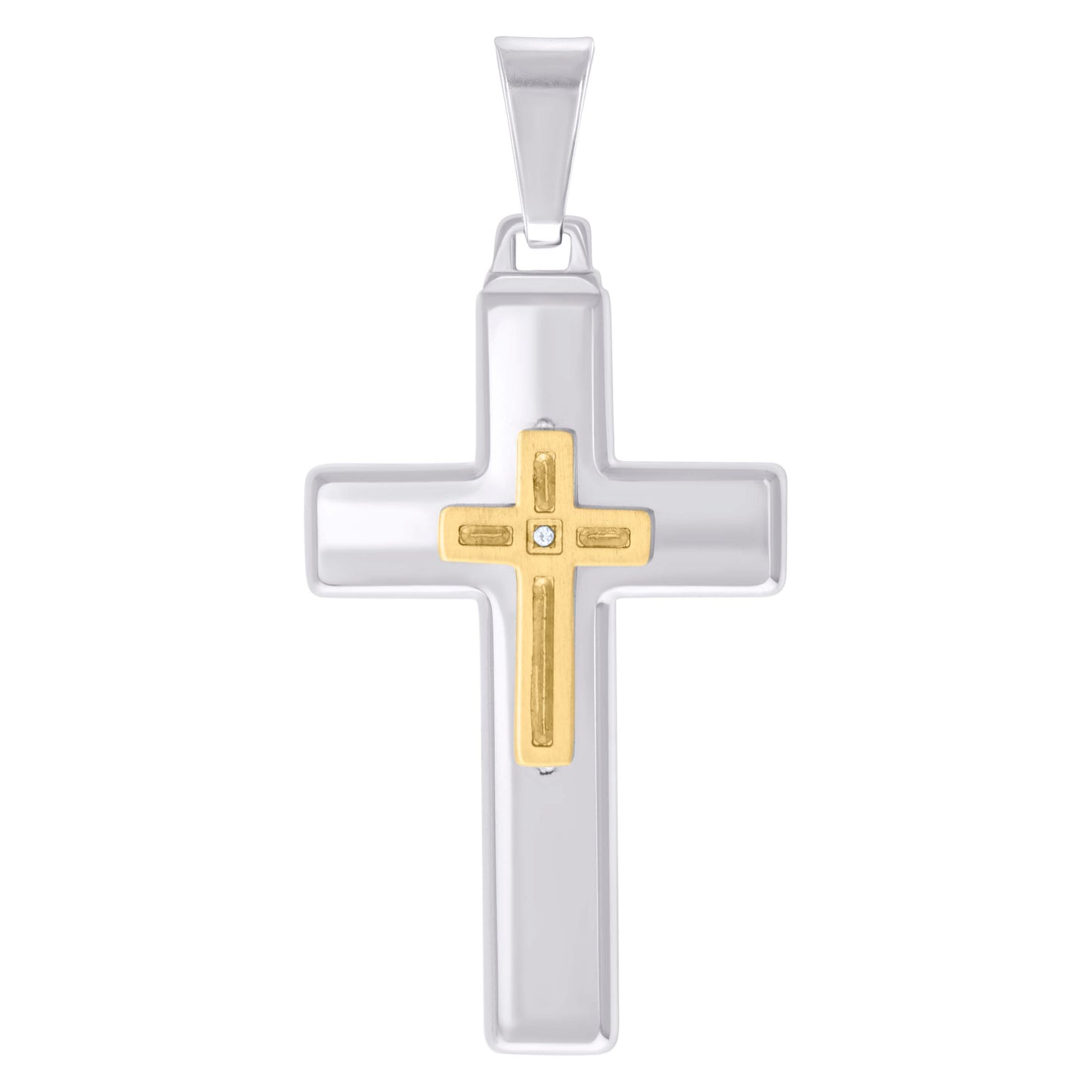Stainless Steel Mens Cubic-Zirconia Cross Religious Charm Pendant