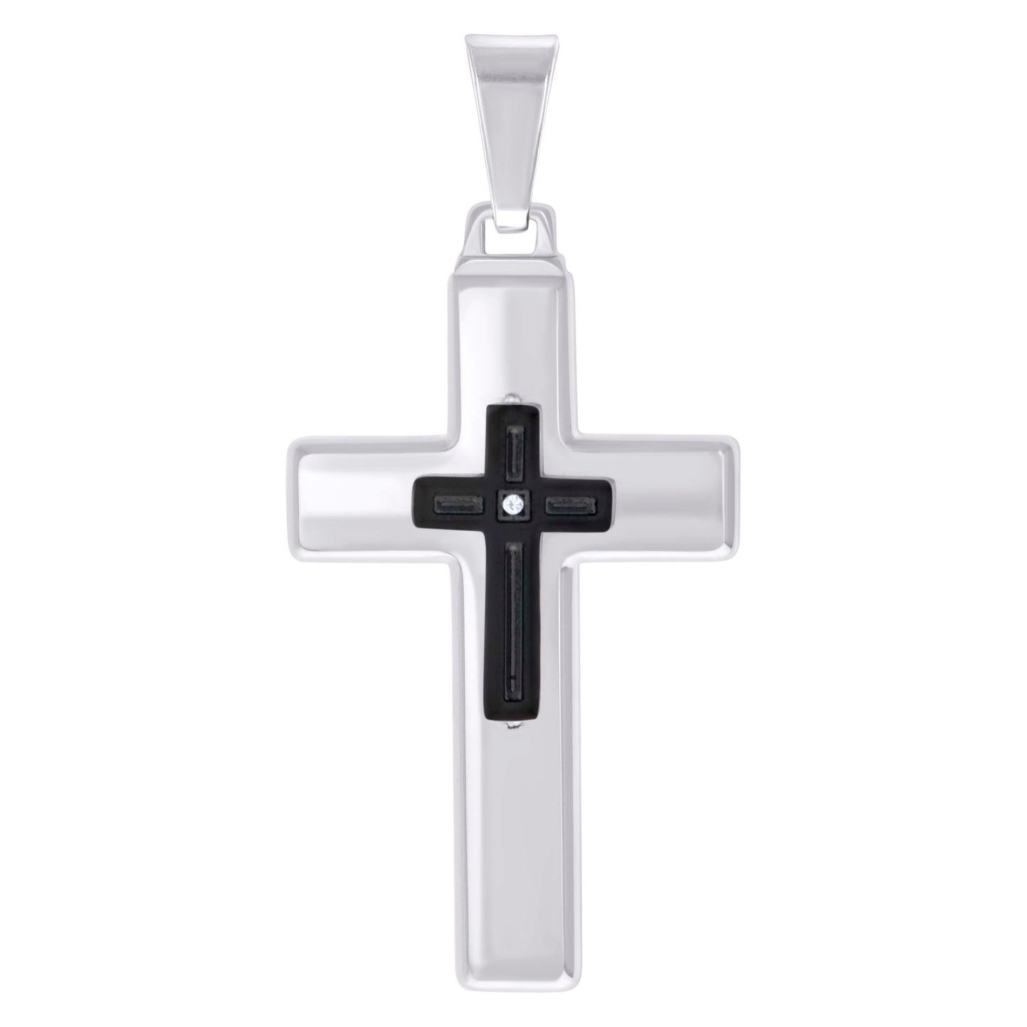 Stainless Steel Mens Cubic-Zirconia Cross Religious Charm Pendant