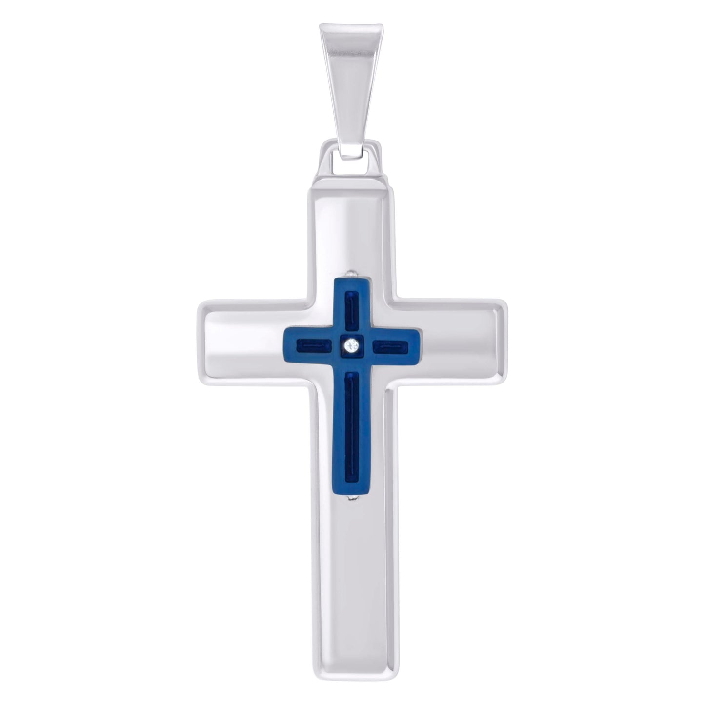 Stainless Steel Mens Cubic-Zirconia Cross Religious Charm Pendant