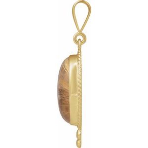 14K Yellow Gold Oval 14 X 10 Mm Natural Rutilated Quartz Cabochon Pendant