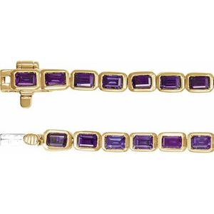 14K Yellow Gold Natural Amethyst Emerald 3.5 X 2.4 Mm None 7 In Polished Natural Amethyst Line Bracelet