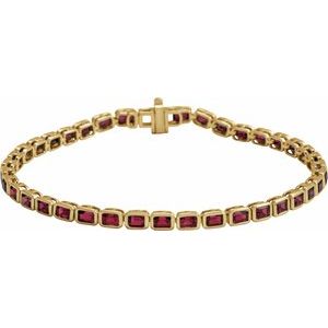 14K Yellow Gold Natural Mozambique Garnet Emerald 3.5 X 2.4 Mm None 7 In Polished Natural Mozambique Garnet Line Bracelet