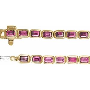 14K Yellow Gold Natural Pink Tourmaline Emerald 3.5 X 2.4 Mm None 7 In Polished Natural Pink Tourmaline Line Bracelet
