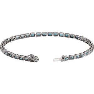 14K White Gold Emerald 3.5 X 2.4 Mm None 7 In Polished Natural Sky Blue Topaz Line Bracelet