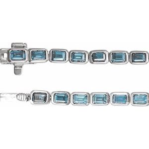 14K White Gold Emerald 3.5 X 2.4 Mm None 7 In Polished Natural Sky Blue Topaz Line Bracelet