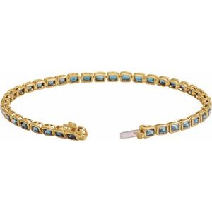 14K Yellow Gold Natural Sky Blue Topaz Emerald 3.5 X 2.4 Mm None 7 In Polished Natural Sky Blue Topaz Line Bracelet