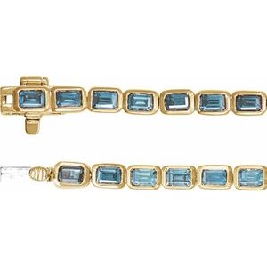 14K Yellow Gold Natural Sky Blue Topaz Emerald 3.5 X 2.4 Mm None 7 In Polished Natural Sky Blue Topaz Line Bracelet