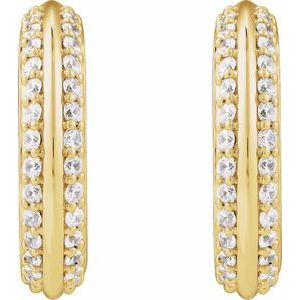 14K Yellow Gold Round 1.2 Mm 5/8 Ctw Natural Diamond Knige Edge Hoop Earrings
