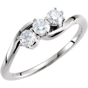 14K White Gold Round 3.4 Mm Polished 1/2 Ctw Lab-Grown Diamond 3 Stone Ring Size 7