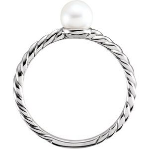 14K White Gold Cultured White Freshwater Pearl Pearl 5.5-6.0 Mm Polished Cultured White Freshwater Pearl Ring Size 7