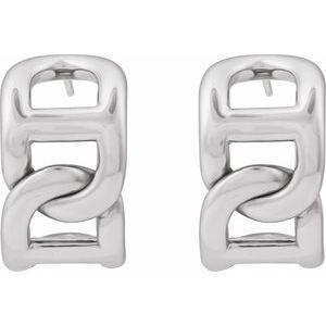 Sterling Silver 22 X 15.3 Mm Pair Friction Backs Included Polished Electroform Anchor Chain Hoop Earrings