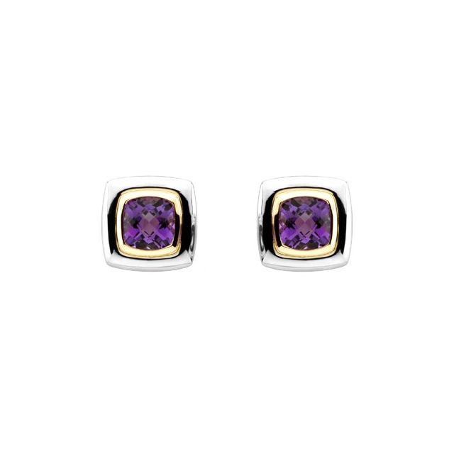 Sterling Silver Cushion Pair 8 X 8 Mm Friction Bezel Polished Checkerboard Natural Amethyst Earrings