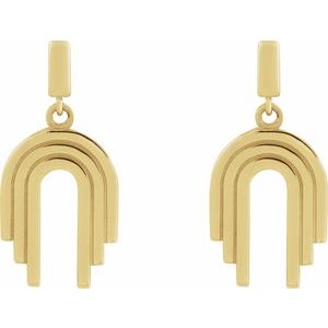 14K Yellow Gold 28.9 X 10.5 Mm Pair Friction Backs Included Polished Geometric Arch Dangle Earrings