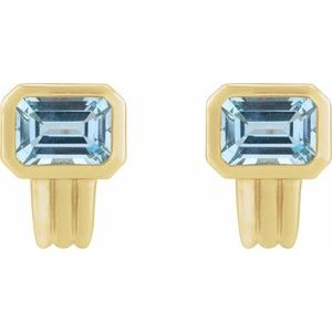 14K Yellow Gold Emerald 7 X 5 Mm Natural Sky Blue Topaz Bezel-Set Solitaire Earring