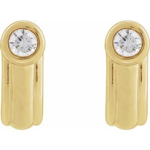 14K Yellow Gold 10.4 X 4.2 Mm 4.2 Mm Lab-Grown Diamond Round 3Mm Pair Friction Backs Polished 1/5 Ctw Lab-Grown Diamond Solitaire J Hoop Earrings