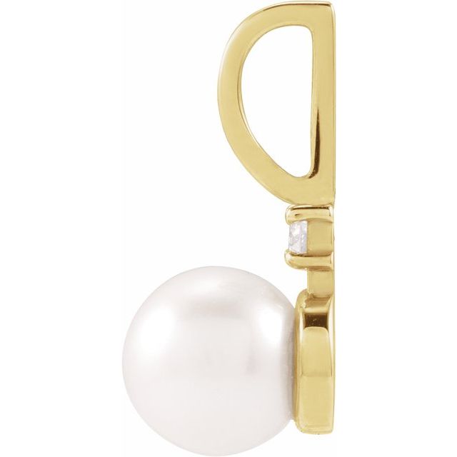 14K Yellow Gold 6Mm I1, G-H Polished Cultured White Akoya Pearl And .03 Ct Natural Diamond Charm/Pendant
