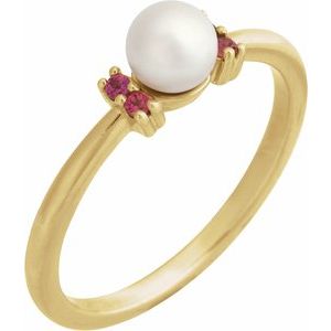 14K Yellow Gold Cultured Freshwater Pearl Pearl 5 Mm Natural Pink Tourmaline Polished Cultured Pearl And Natural Pink Tourmaline Ring Size 7