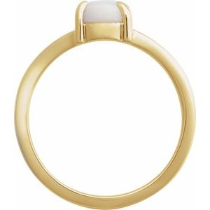 14K Yellow Gold Oval 8 X 6 Mm Polished Natural White Opal Solitaire Cabochon Ring Size 7