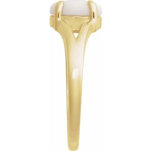 14K Yellow Gold Oval 8 X 6 Mm Polished Natural White Opal Solitaire Cabochon Ring Size 7