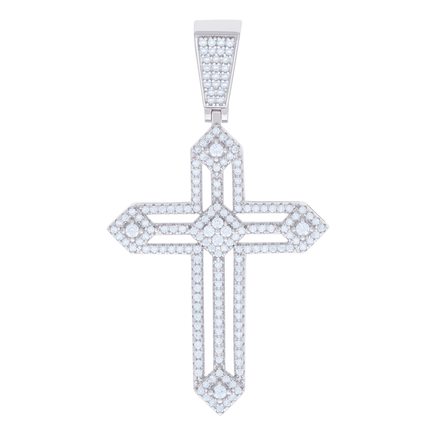 Sterling Silver Mens 1.51ct Moissanite Cross Religious Charm Pendant