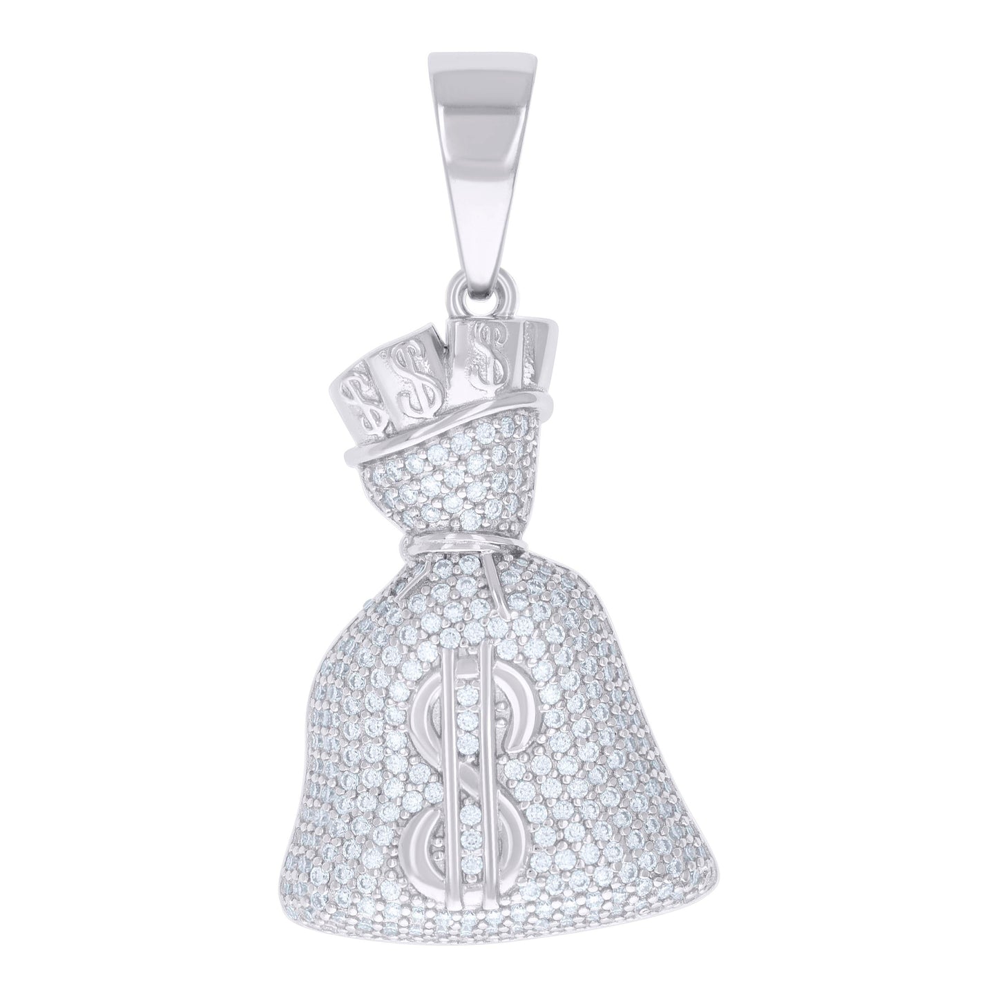 Sterling Silver Mens 1.68ct Moissanite Money Bag Currency Fashion Charm Pendant