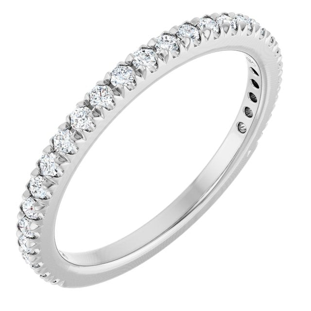 14K White Or Rose Gold Or Platinum Round Polished Natural Diamond French-Set Anniversary Band, Size: 7