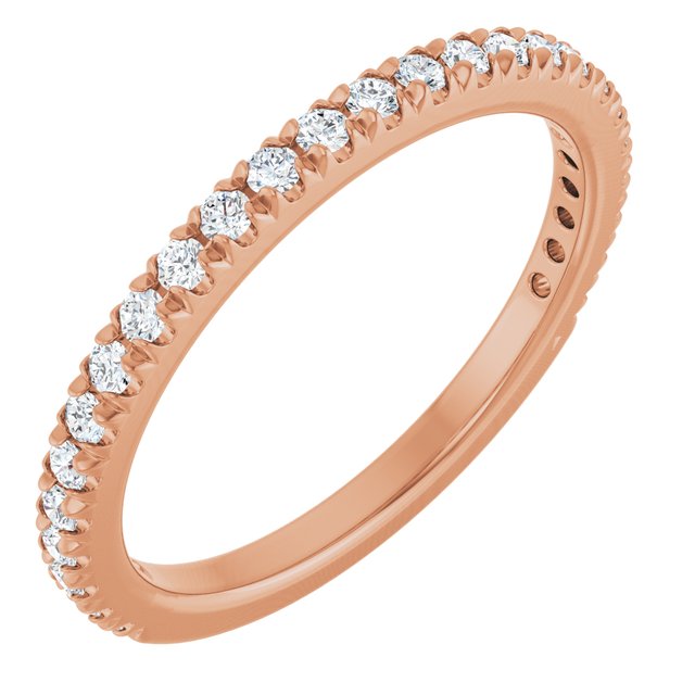 14K White Or Rose Gold Or Platinum Round Polished Natural Diamond French-Set Anniversary Band, Size: 7