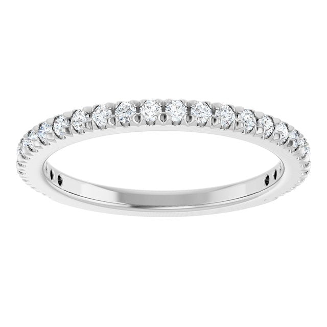 14K White Or Rose Gold Or Platinum Round Polished Natural Diamond French-Set Anniversary Band, Size: 7
