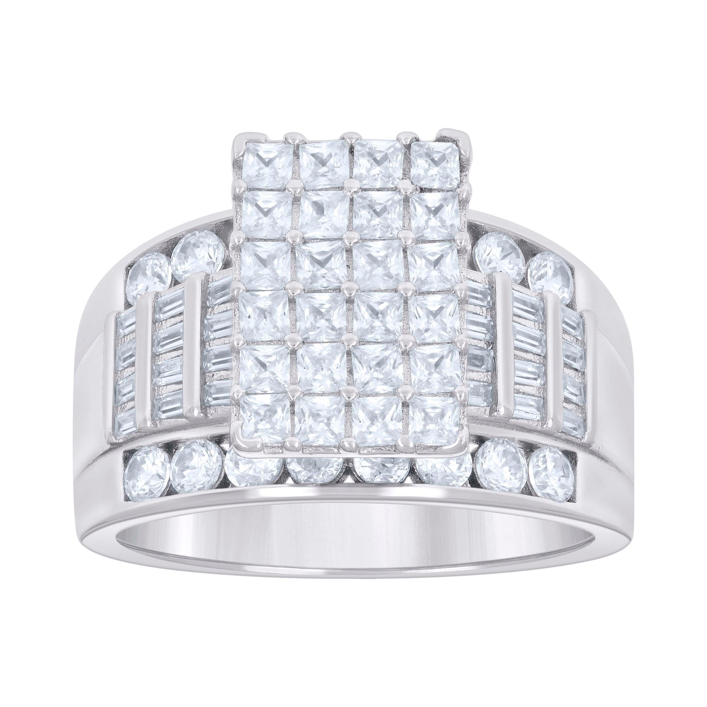 Sterling Silver Womens Baguette 1.96ct Round 1.13ct Moissanite Cinderella Bridal Anniversary Wedding Engagement Band Ring