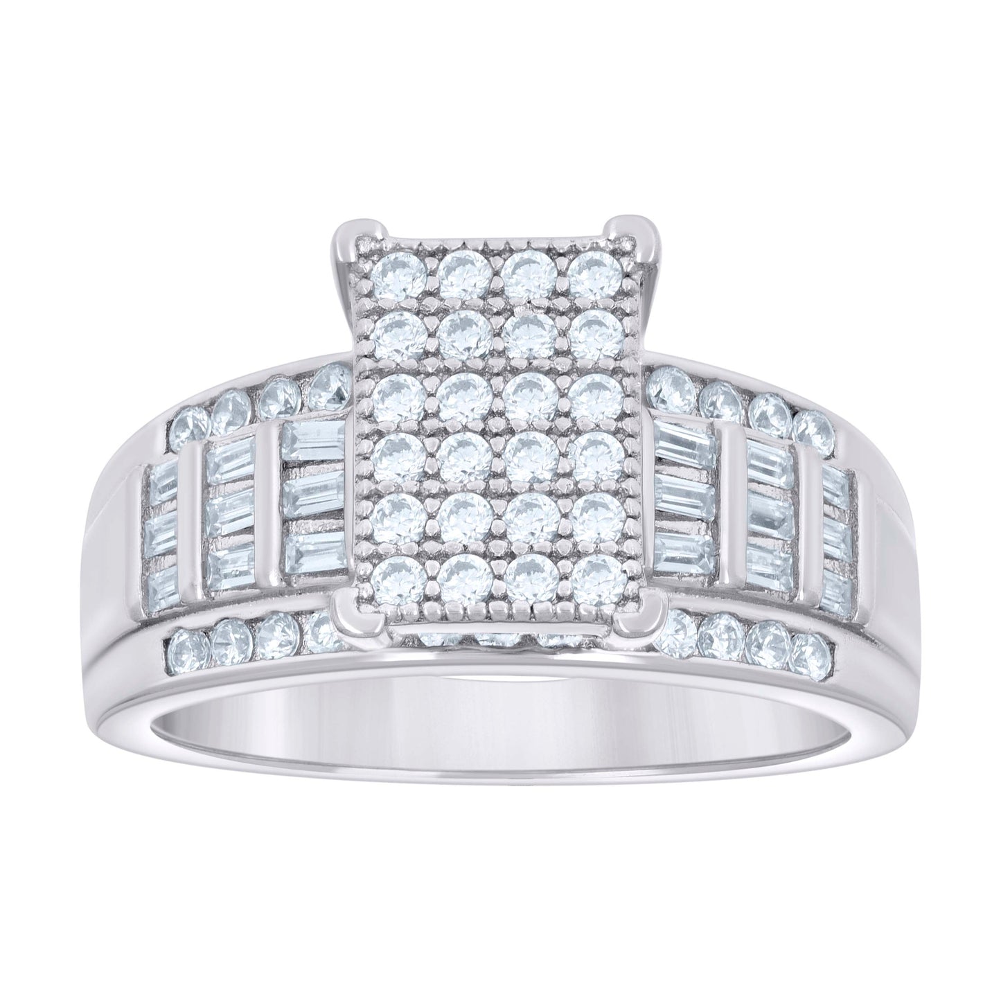 Sterling Silver Mens Round Baguette Moissanite Fashion Bridal Anniversary Wedding Engagement Band Ring