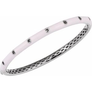 14K White Gold Round 1.9Mm Pink Enamel Bangle Bracelet Mounting, Length: 7 In