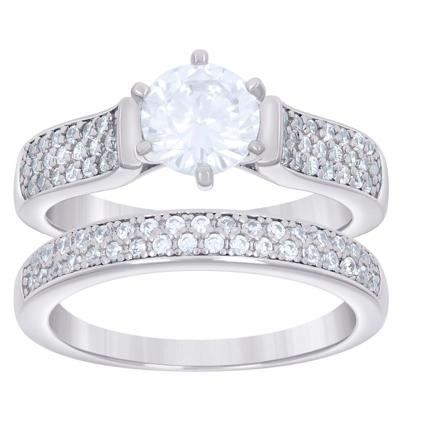 Sterling Silver Womens 1.72ct Moissanite Duo Ring Bridal Anniversary Engagement Wedding Set Ring