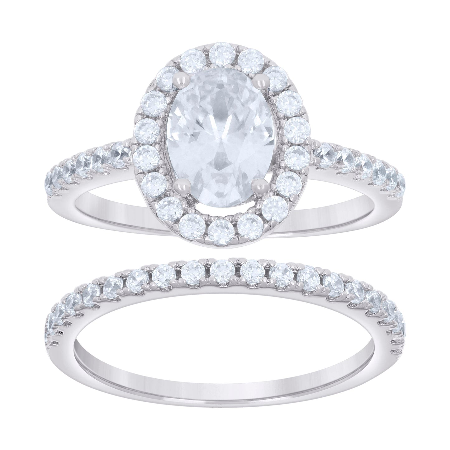 Sterling Silver Womens Round Oval Moissanite Oval Bridal Anniversary Engagement Wedding Duo Ring Set Ring