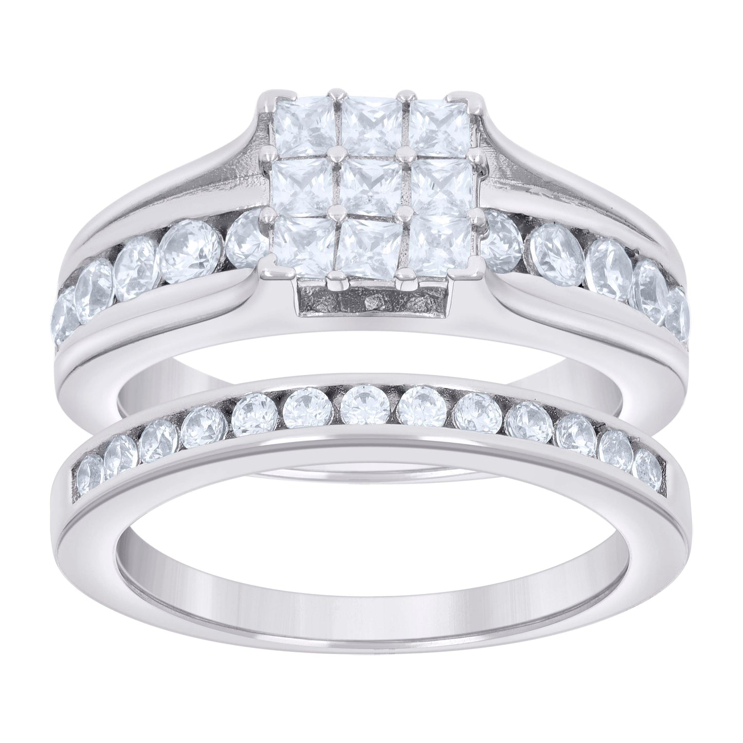Sterling Silver Womens Baguette 0.50ct Round 1.04ct Moissanite Duo Ring Bridal Anniversary Engagement Wedding Set Ring