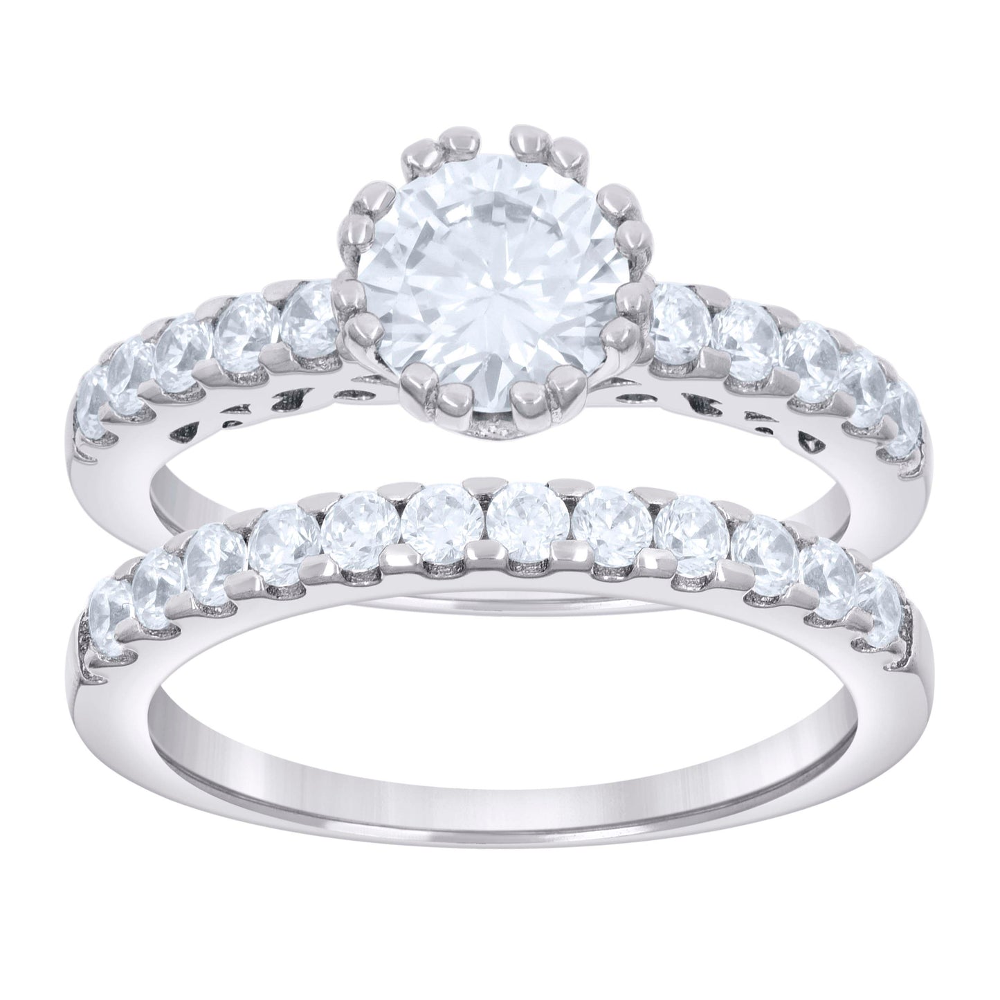 Sterling Silver Womens 1.84ct Moissanite Duo Ring Bridal Anniversary Engagement Wedding Set Ring