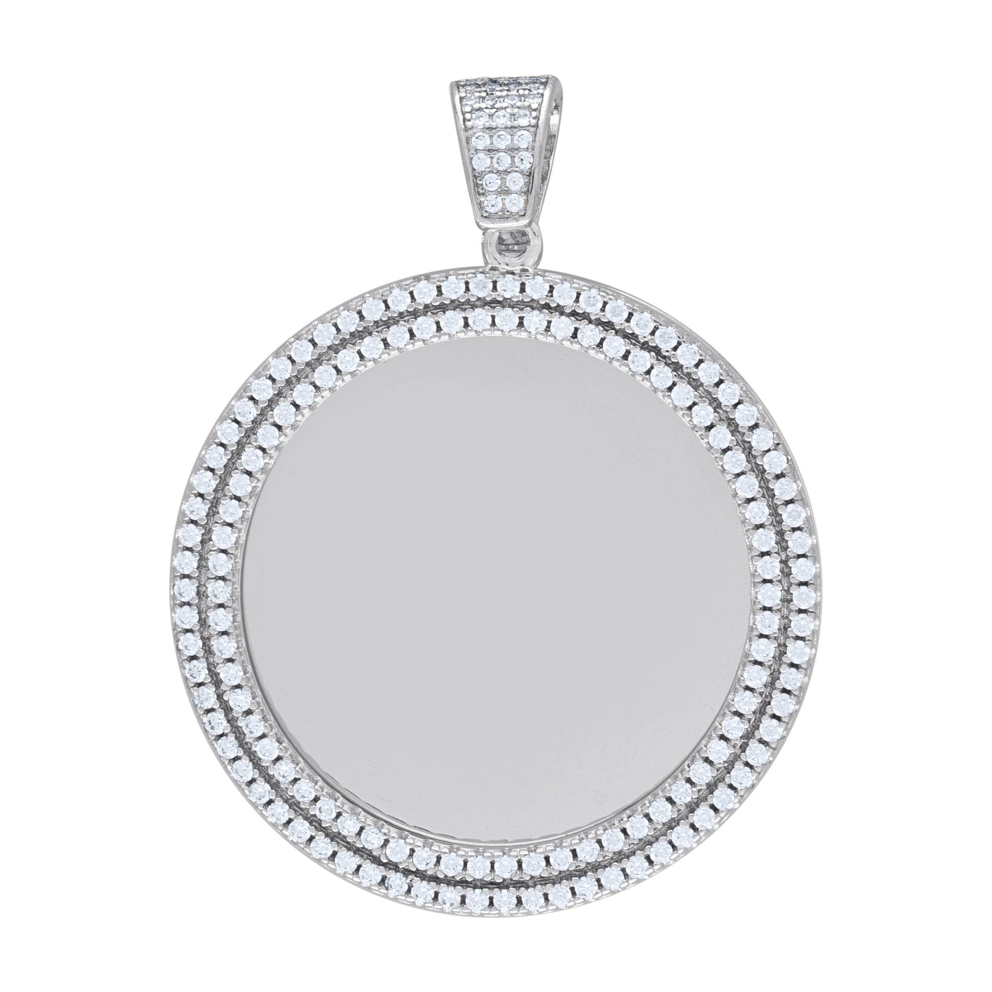Sterling Silver Unisex 2.45ct Moissanite Memory Circle Photo Frame Pendant