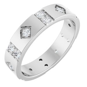 14K White Gold Set Round 2 Mm 5 Mm Si2-Si3, G-H Polished 1/2 Ctw Natural Diamond Mens Accented Band Size 10