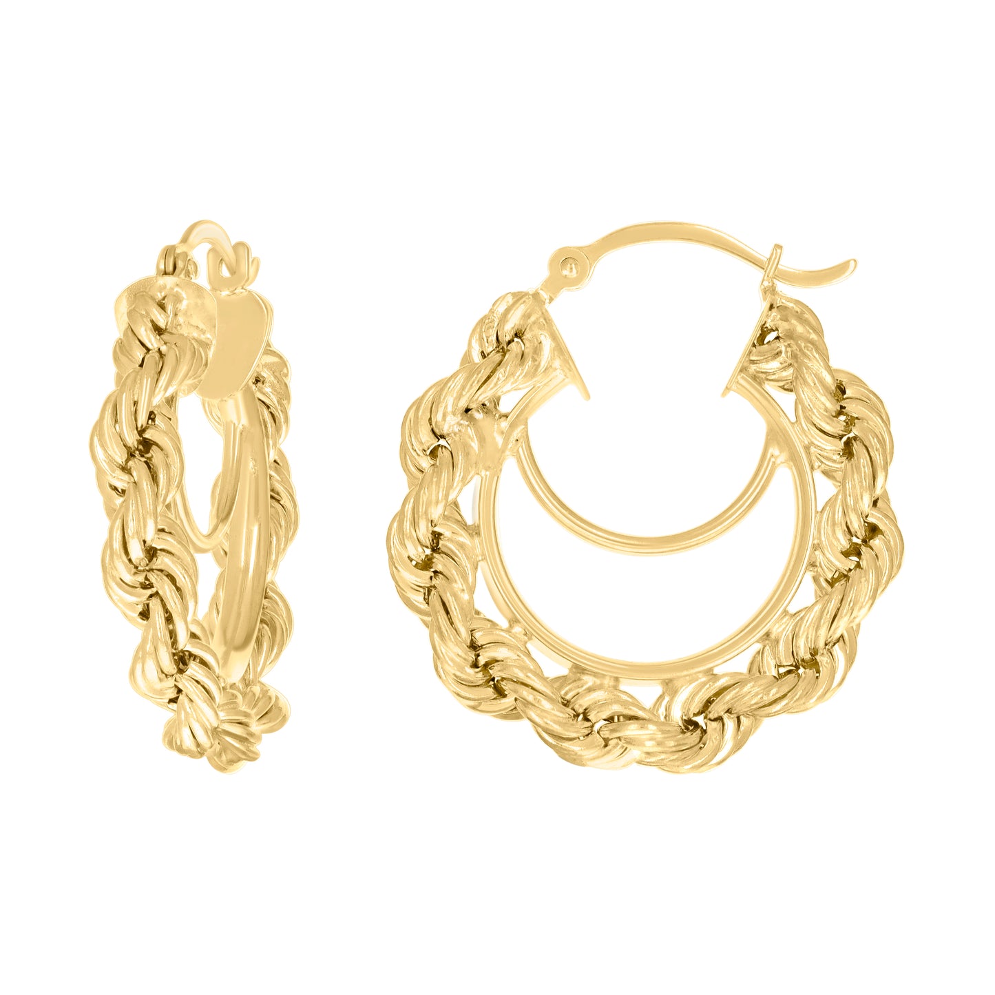 10K Yellow Gold Womens Fancy Twisted Rope Hoop Earrings