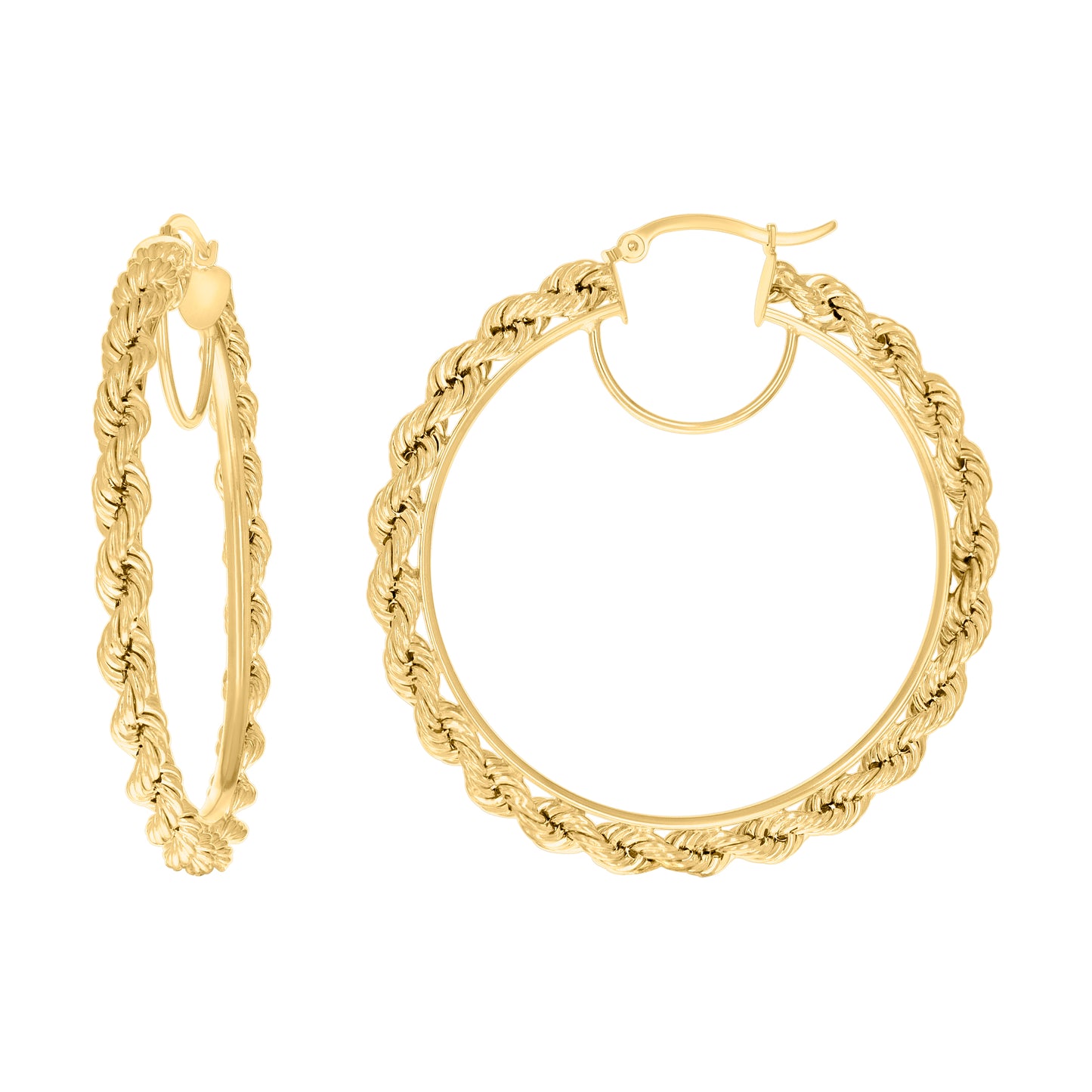 10K Yellow Gold Womens Fancy Twisted Rope Hoop Earrings