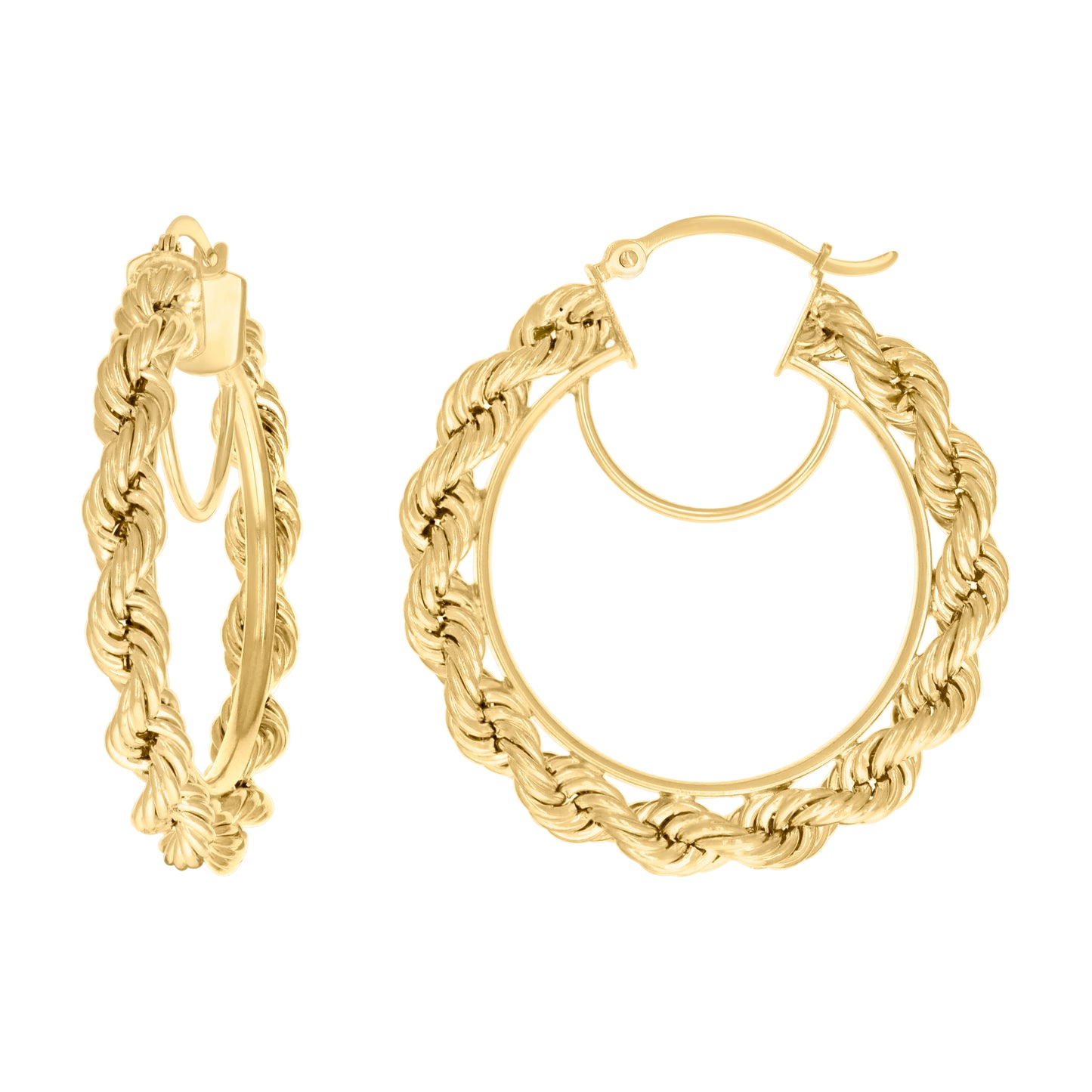 10K Yellow Gold Womens Fancy Twisted Rope Hoop Earrings