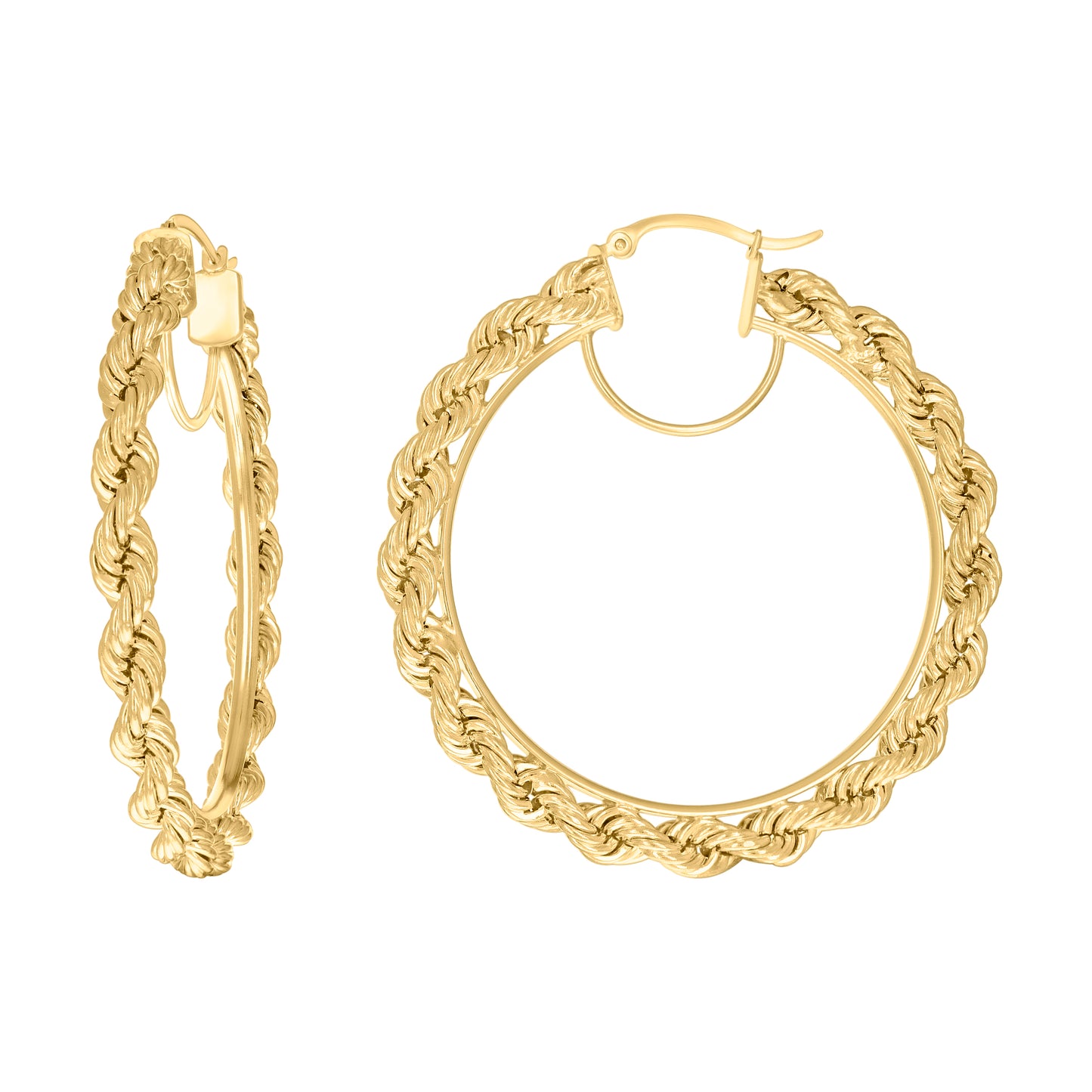 10K Yellow Gold Womens Fancy Twisted Rope Hoop Earrings