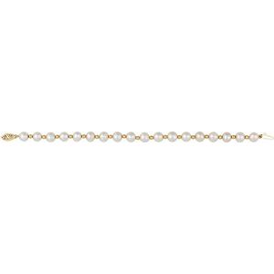 14K Yellow Gold Pearl 7-8 Mm Cultured White Freshwater Pearl Bracelet, Length: 7.25 In