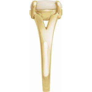 14K Yellow Gold Round 8 Mm Polished Natural White Opal Solitaire Cabochon Ring Size 7