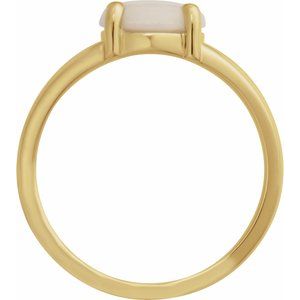 14K Yellow Gold Round 8 Mm Polished Natural White Opal Solitaire Cabochon Ring Size 7