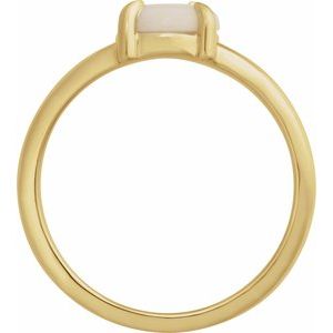 14K Yellow Gold Round 7 Mm Polished Natural White Opal Solitaire Cabochon Ring Size 7