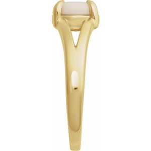 14K Yellow Gold Round 7 Mm Polished Natural White Opal Solitaire Cabochon Ring Size 7